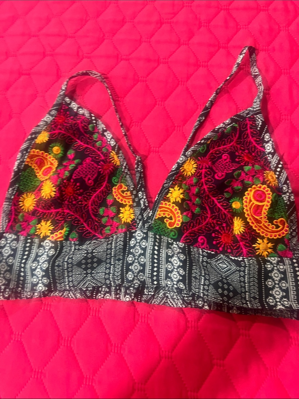 Boohoo Pink Floral Embroidered Triangle Bralette